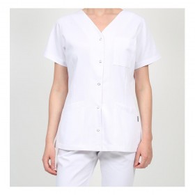 Blouse femme blanche ouverture centrale à pressions
